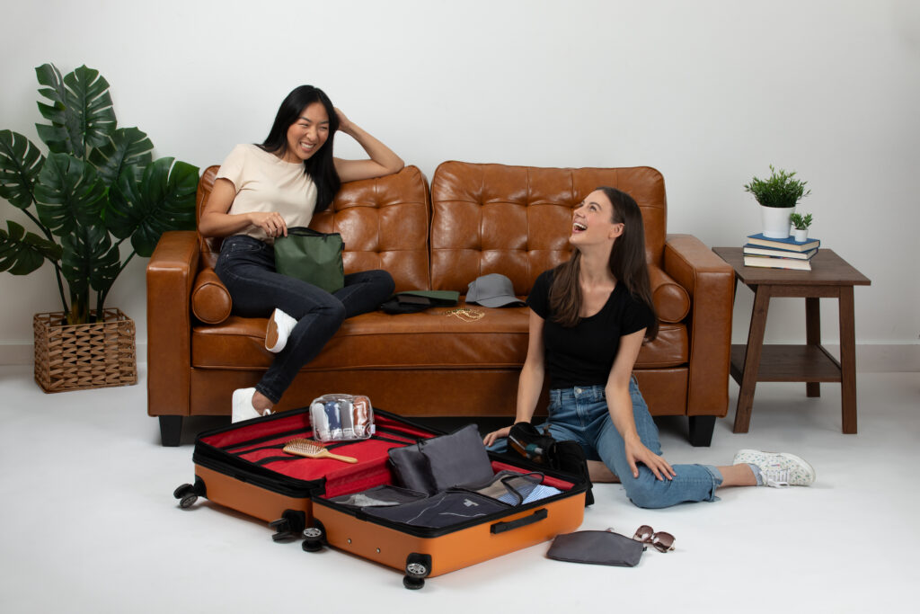 Commercial modeling job portraying friends getting ready for a trip